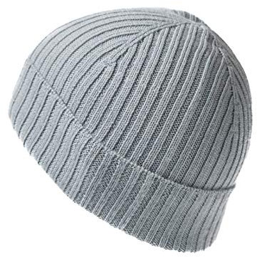 MayTree leichte Merino-Mütze mit Rand, einfarbige Mütze aus 100% Merinowolle, Laufmütze aus Wolle, Merino-Mütze Unisex für Damen und Herren (Grau)