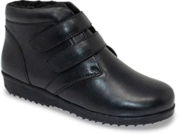 Chums Ladies Wide Fit Thermal Leather Touch Fasten Boot | Easy Open & Close Wider Fitting Fleece Lined Shoe with Durable Outsole