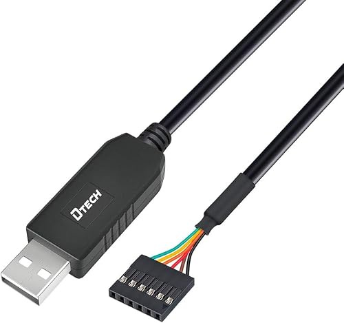 DTECH FTDI USB zu TTL Serielles 3,3V Adapterkabel 6 poliger 0,1 Zoll Pitch | Buchsenkopf UART IC FT232RL Chip Windows 10 8 7 Linux (1 m, Schwarz)