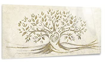 Giallobus - Quadro - 01 - Capezzale Moderno - Sacra Famiglia e Albero della Vita - Beige - Vetro Acrilico - 100x50 - Pronto da Appendere - Quadri Moderni per la casa
