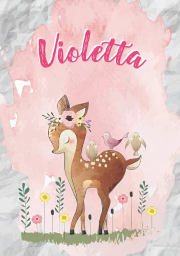 Violetta: Notizbuch A5 | Personalisierter vorname Violetta | Geburtstagsgeschenk für Frau, Mutter, Schwester, Tochter | Niedliche kleine Hirsche | 120 Seiten liniert, Kleinformat A5 (14,8 x 21 cm)
