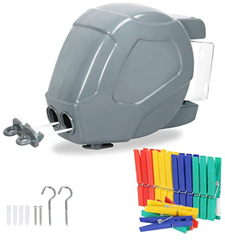 ZOES HOMEWARE Retractable Clothesline Heavy Duty Retracting Clothes Line Outdoor and Indoor with Durable ABS Shell and 2x49 Feet Extruded PVC Line,with Lock to Prevent Sagging