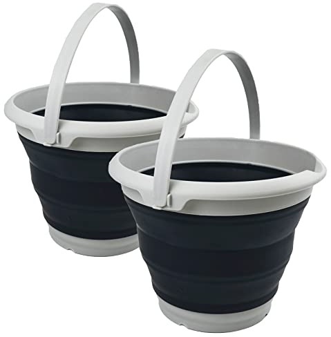 SAMMART Kunststoffeimer 8,5 l – Faltbarer runder Eimer – Tragbarer Wassereimer – Platzsparender Outdoor-Wassertopf Größe: 31 cm Durchmesser (Grau/Schwarz, 2)