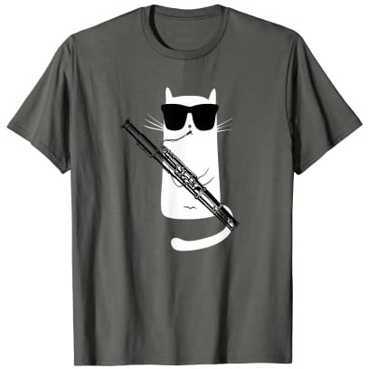 Lustige Katze trägt Sonnenbrille spielt Fagott T-Shirt