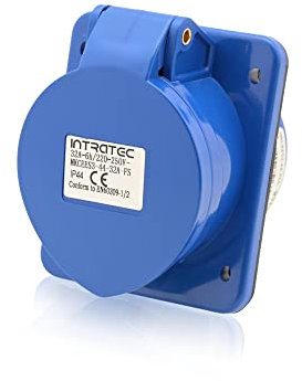Intratec presa da incasso inclinata CEE 32A 230V 3 poli IP44 6h blu/grigio IEC60309, qualità industriale