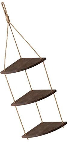 Cabilock Vintage Mehrschichtiges Fächer-eckregal Aus Holz Mit Dicker Kordel-aufhängung Platzsparendes Abnehmbares Wandregal Für Blumentöpfe Und Dekoration Für Wohnzimmer Und Badezimmer