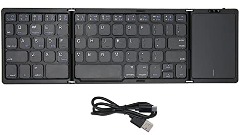 Vikye Foldable Bluetooth Keyboard, Portable Wireless Keyboard with Sensitive Touchpad, Rechargeable Triple Fold Portable Keyboard Compatible with IOS Android Windows
