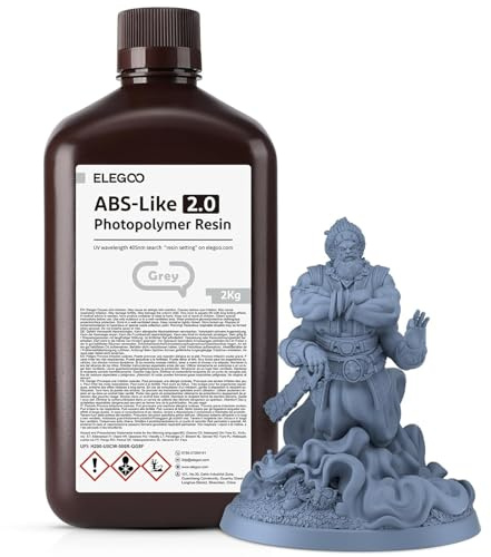 ELEGOO ABS Like Resin V2.0 Grau 2KG, 405nm LCD UV-Härtung 3D Drucker Resin 3D Printer Resin 3D Drucker Harz Sla Resin für LCD Resin 3D Drucker
