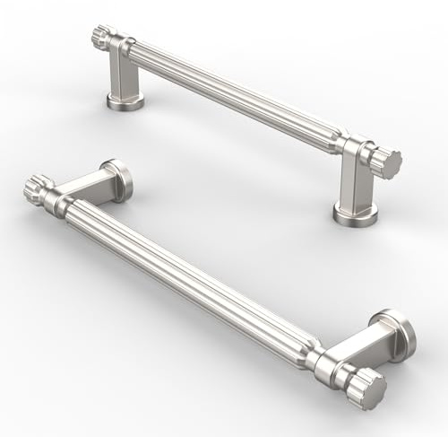 FURNIWARE Pack of 10 Cabinet Handles Brushed Nickel Kitchen Door Handles Hardware Drawer Pulls Kitchen Cabinet Door Handles Pull-128mm(5 Inch) Hole Center