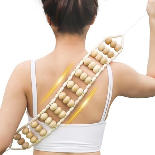 Massageroller Rücken mit Griff Maderotherapie Set Anti Cellulite Massagegerät Massage Holz Geeignet für Nacken,Beine,Rücken,Körper,(Rollfläche 70 x 7.5 cm)