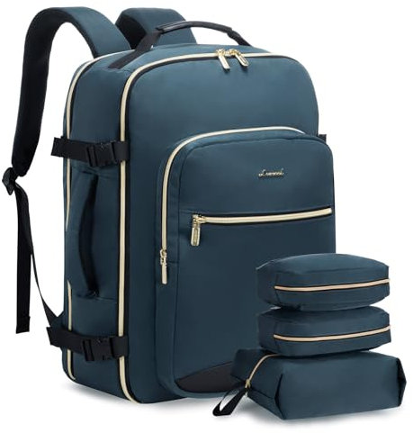 LOVEVOOK Handgepäck Rucksack Flugzeug, 40L Groß Reiserucksack Damen Kofferrucksack, Wasserdicht Reisetasche für 17 Zoll Laptop, Travel Backpack für Reise Geschäftsreise Business Wandern Weekend Blau