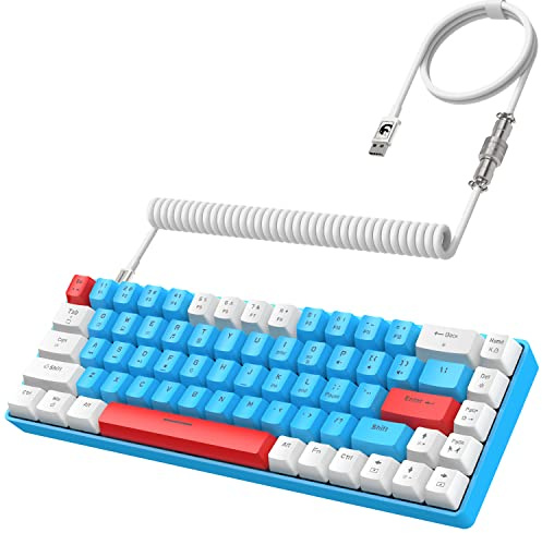 YINDIAO T8 60% Gaming-Tastatur,68 Tasten,Kompakte,Kabelgebundene,Mechanische Mini-Tastatur mit 18 Chroma-RGB-Hintergrundbeleuchtung,Roter Schalter,USB-C-Spiraltastaturkabel,für PC,MAC-Hellgrau