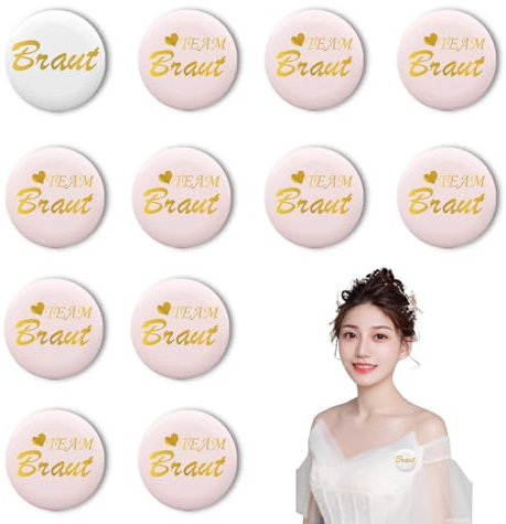 ALEGRE® 12 Stk JGA Braut Button Set,Jga Accessoires Frauen,Team Bride Buttons Anstecker,Junggesellenabschied Frauen Accessoires,Jga Frau Abzeichen für Spiele Party,Hochzeit,Engagement Feiern(Rosa)