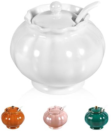 Ursword Zuckerdose Mit Deckel und Löffel, Salzbehälter, Perlglasierte Oberfläche, Glänzend - Kleine Größe 266 ml, Weiß