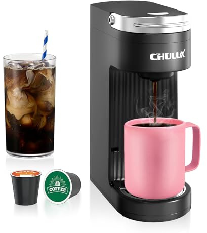 CHULUX Slim Single Serve Coffee Maker for K Pods, One Cup Coffee Maker Fits 7.3 Travel Mugs, Coffee Machine with 6 to 12oz Brew Sizes