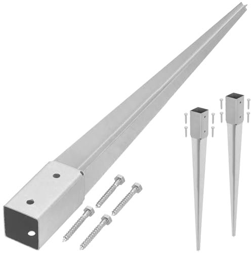 KOTARBAU® Juego de 2 casquillos para suelo de impacto de 46 x 46 mm, longitud 600 mm, galvanizados en caliente, acero galvanizado, para postes de vallas, madera, suelo, anclajes de tierra para postes