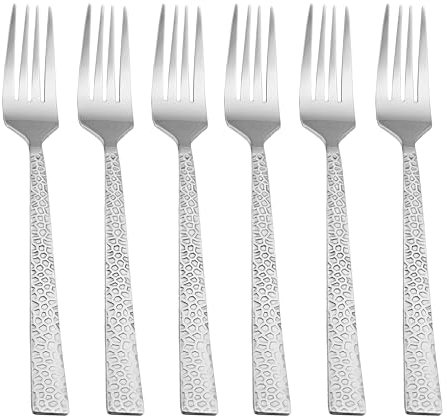 Herogo Set di 6 forchette da tavola in acciaio inox, con manico quadrato martellato, ideale per casa, hotel, ristorante, durevole e lavabile in lavastoviglie, argento metallizzato (20 cm)