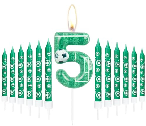 Geburtstag Zahl Kerzen 5, Fußball Geburtstag Zahlenkerzen, Grün Zahlenkuchen Kerzen mit 12 Verlängerungsstäben, Party Dekorationen für Unvergessliche Feiern