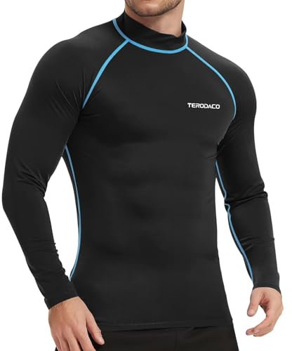 TERODACO Schwimmshirt Herren Langarm Schnelltrocknend Weich UV Shirt Herren Surfen Angeln Rashguard Kompressionsshirt,Atmungsaktiv Dehnbar Leichtgewichtig Schwarz Blau 226 L