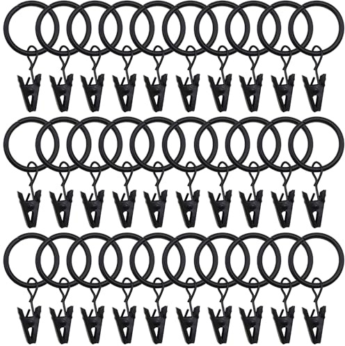 30 Stück Vorhangringe mit Clips, dekorative Ringe, rostfrei, Vintage-Stil, 2,5 cm Innendurchmesser, schwarz