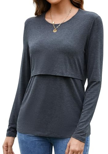 Sosolism Haut d'allaitement pour Femmes Tops Allaitement à Manches Longues Tshirt d'allaitement Doux pour Le Postpartum