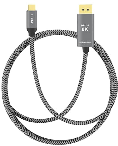 PAKLIMCN Cable USB C a DisplayPort 8K de 32,4 Gbps, bidireccional, soporta 4K 144Hz/2K 240Hz, compatible con Thunderbolt 4, trenzado, funciona con iPhone, MacBook, XPS, 6 pies