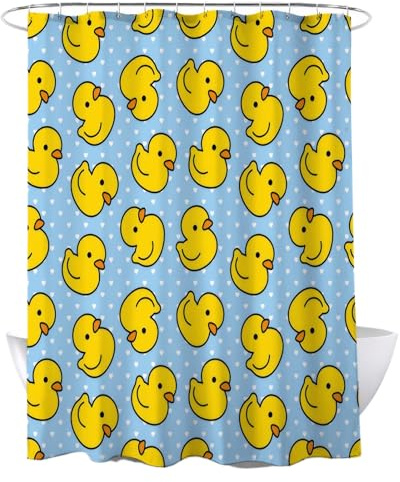 volumoon Tenda da Doccia 120 x 180 cm, Tende Doccia Anti-Muffa Tessuto in Poliestere, Design Anatra, con 12 Occhielli e Anelli per Tenda da Doccia, per La Casa e Il Bagno Dell'Hotel