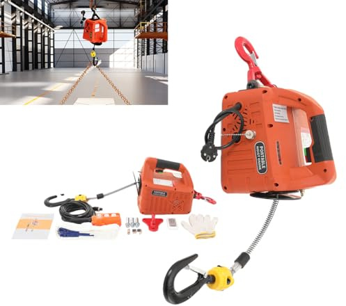 ECUTEE Elektrische Seilwinde Seilzug Seilhebezug Elektro Hebezug Seilzug Winde mit Fernbedienung 220V 1500W Motorwinde Max. Tragkraft 500kg/ 1102.31 lb, 7.6m Stahldrahtseil Schlinge, LED-Anzeige