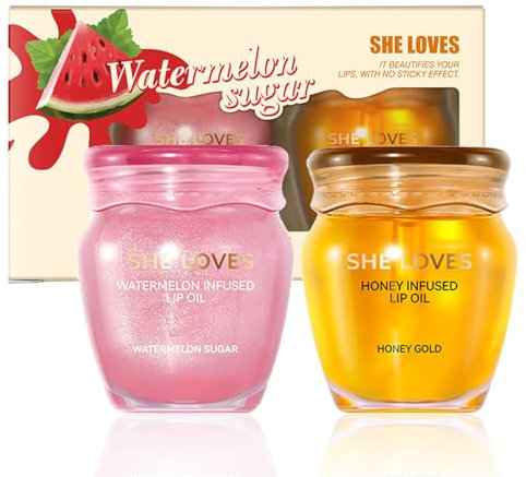 Honey Lip Oil, 2PC Lip Gloss Set, Clear Lip Gloss Honey&Watermelon Lip Mask, Hydrating Repairing and Preventing, Moisturizing Reduce Lip Lines and Wrinkles Lip Oil Gift Set for Her