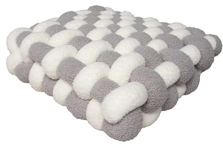 Fouriding Quadratischer Knoten, quadratisches Lamm-Fleece-Kissen, Plüschkissen für Zuhause, Sofa, Bett, Stuhl, Schlafzimmer, Dekoration (weiß + grau)