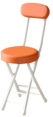 Tragbarer Klapphocker mit Rückenlehne, kurzer Barhocker, Leder, gepolsterter Sitz, rund, faltbar, für Outdoor/Innenbereich, Camping, Küche, Café, 45,7 cm Sitzhöhe (Orange)