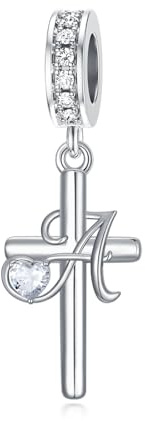 PROESS Initial Kreuz Charm 925 Sterling Silber Buchstabe Anhänger Bead Initial Kreuz Armband Initial Schmuck Geschenke für Frauen und Mädchen