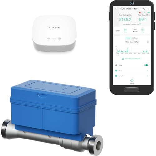 NSF Certified YoLink FlowSmart All-in-One Smart Water Meter & Auto Shutoff for 1 Pipes, LoRa Long-Range, Real-Time Leak Detection, 10-Year Battery, 80+ Device Ecosystem, Hub Included – YS5018