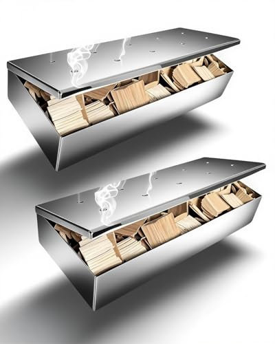 auisea 2 Pcs Stainless Steel Smoker Box for Gas Grill, Heavy Duty BBQ Smoke Box with Hinged Lid, Enhanced Smoky Flavor for Chicken/Beef/Pork