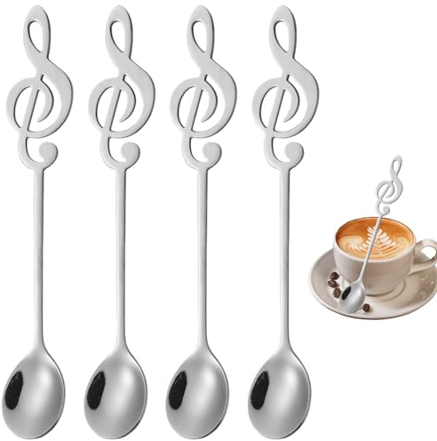 4 Pcs Stainless Steel Coffee Teaspoon - Musical Note Spoons for Dessert and Stirring