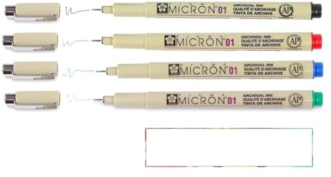 PIGMA MICRON Sakura 01 Set mit 4 Farben, Rot, Grün, Blau, Schwarz