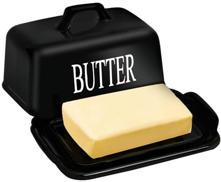 ADIVEE Porcelain Butter Dish for 500g or 250g Butter Block | Large Butter Storage Container for Countertop, Black Butter Holder, Gift for Mother’s Day, Housewarmings and Christmas