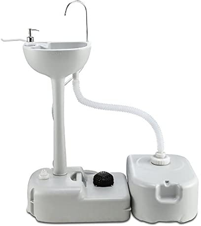 Tragbare Handwaschstation mit Wassertank, Abwassertank, Seifenspender, Handtuchhalter und freihändiger Fußpumpe für Garten, Waschküche, Outdoor