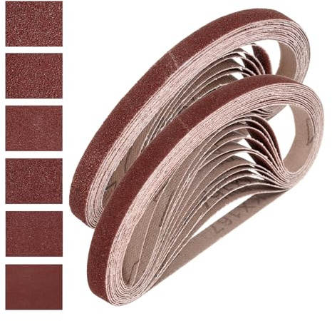 QUARKZMAN 24Pz Nastri Abrasivi 13mm x 457mm 60/80/120/150/240/400 Grana | Carta Vetrata, Ossido di Allumina, per Levigatrice, per Lavorazione Legno Lucidatura Metalli Affilatura Coltelli