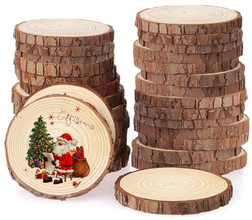 Dwitkul 30 Pezzi Dischi Legno Grezzo 7-8 cm Diametro Dischetti Legno Rotondi Naturale Fette di Legnos con Corteccia Senza Fori Tronchi Legnos Sottobicchieri Ligno per Pirografo, Intagliare, Disegnare