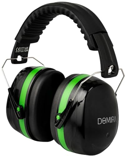 DOMIRA Ear Defenders for Adults – Lightweight Hearing Protection Earmuffs with Headband, Noise Reduction 35dB for Work, Shooting, DIY, Airports – Black/Red or Black/Green (Black And Green)
