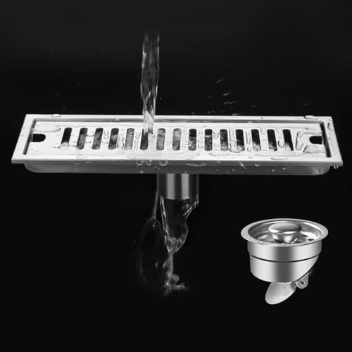 QSPNVFB Canal De Drenaje De Ducha Rectangular, Sumidero De Piso Lineal 10cm, Filtro De Drenaje Acero Inoxidable Drenaje De Piso Para Toilet Cocina(L 50cm/20)