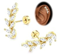 Morfetto Helix Piercings Chirurgenstahl Gold/Silver 16G - Flatback Medizinische Ohrstecker Hypoallergen 14K Vergoldet Chirurgenstahl Ohrringe Labret Tragus Conch Knorpel Piercing Ohr für Damen