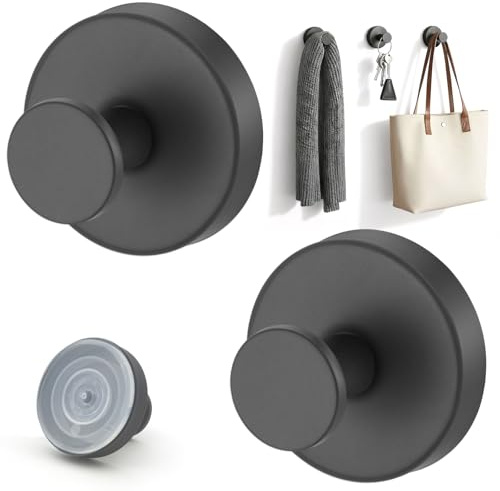CTCEHL Gancho Ventosa,2 Piezas Ganchos Ventosa Baño,Ganchos Adhesivos para Pared,desmontables,Ganchos con ventosa,Toalleros de Baño sin Taladro,apto para cocinas,baños y superficies lisas. (Negro)