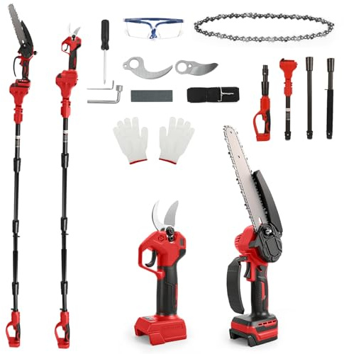 Mini motosega e cesoie a batteria 4 in 1 per Milwaukee 18V (senza batteria) | Motosega a Barra 20,3 cm, Asta Prolunga 2 m, Cesoie Elettriche 30 mm con Lama di Ricambio