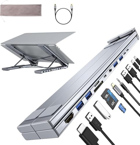 Umaniy M92 Laptop Docking Station Stand, 11 in 1 USB C Hub HDMI 4K@60Hz, 3.5mm Audio, Portable Laptop Stand with USB Ports, USB C Multiport Adapter USBC Dock Station Dongle Holder for MacBook Pro/Air