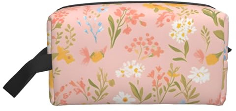 Mexpekil Yellow Pink Flowers Plant Travel Toiletry Bag for Women Men Waterproof Wash Bag Large Capacity Makeup Cosmetic Bags Portable Storage Pouch Organiser Bag
