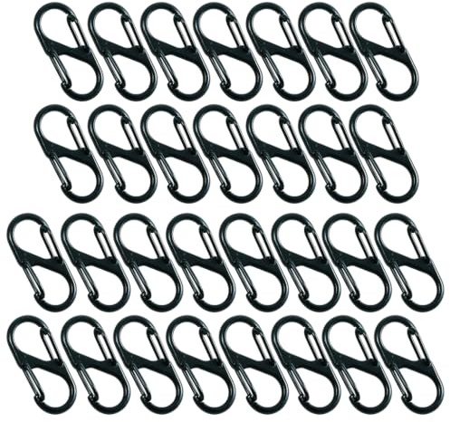 30 stycken S-karbinhakar mini karbinhakar svart dubbel karbinhake liten karbinhake för utomhus camping vandring ryggsäck nyckelkarbinhake S krok liten karbinhake liten lätt design set