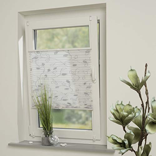 DECOLIA by Garesa Fenster Klemmfix Plissee ohne Bohren Motiv Ranke 60 x 130 cm, Grau - Lichtdurchlässiger Fenster Sichtschutz und Fenster Deko, Faltrollo
