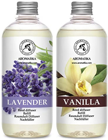 Set de Recarga para Difusor con Aceite Esencial Vanille 500ml y Lavanda 500ml - Relleno Difusor - Difusores Aromáticos - Ambientador - Fragancia para Habitación - Difusor Perfumado